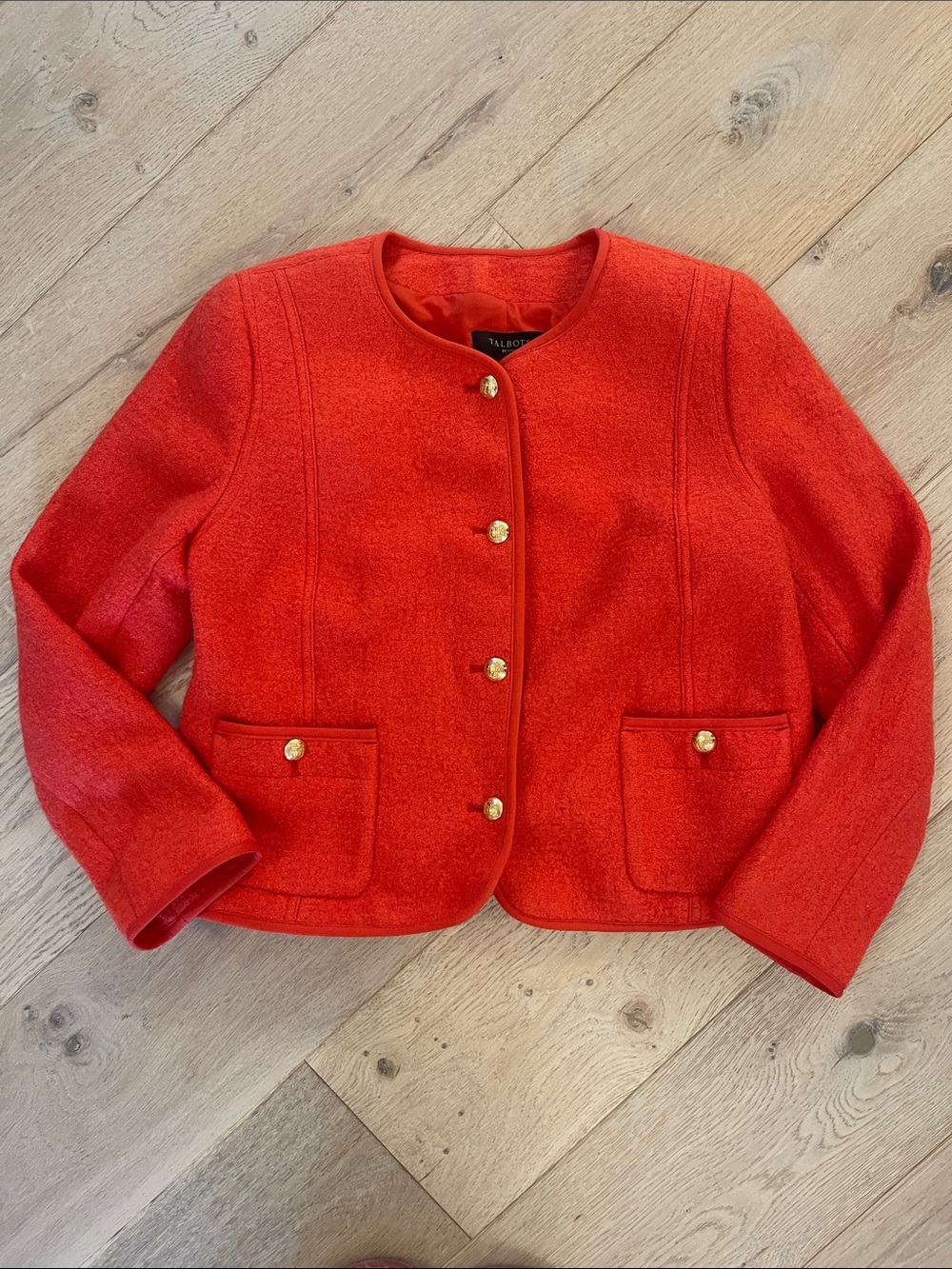 Talbots Orange Wool-Blend Cropped Jacket with Gold Buttons Size 10 petite
